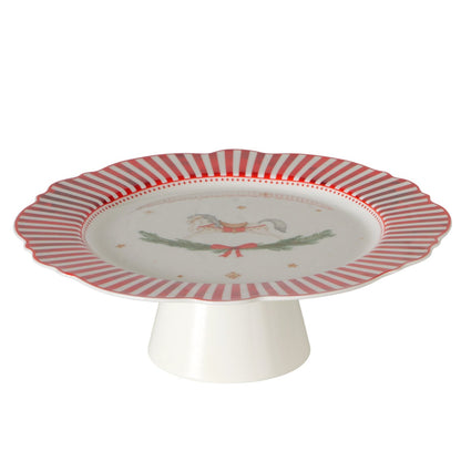 Rocking Horse Cake Stand | Geometric Red & White Christmas Cake Plate