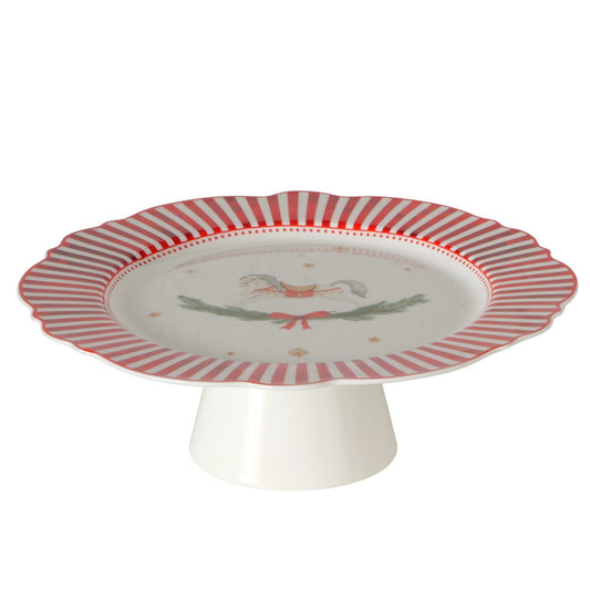 Rocking Horse Cake Stand | Geometric Red & White Christmas Cake Plate