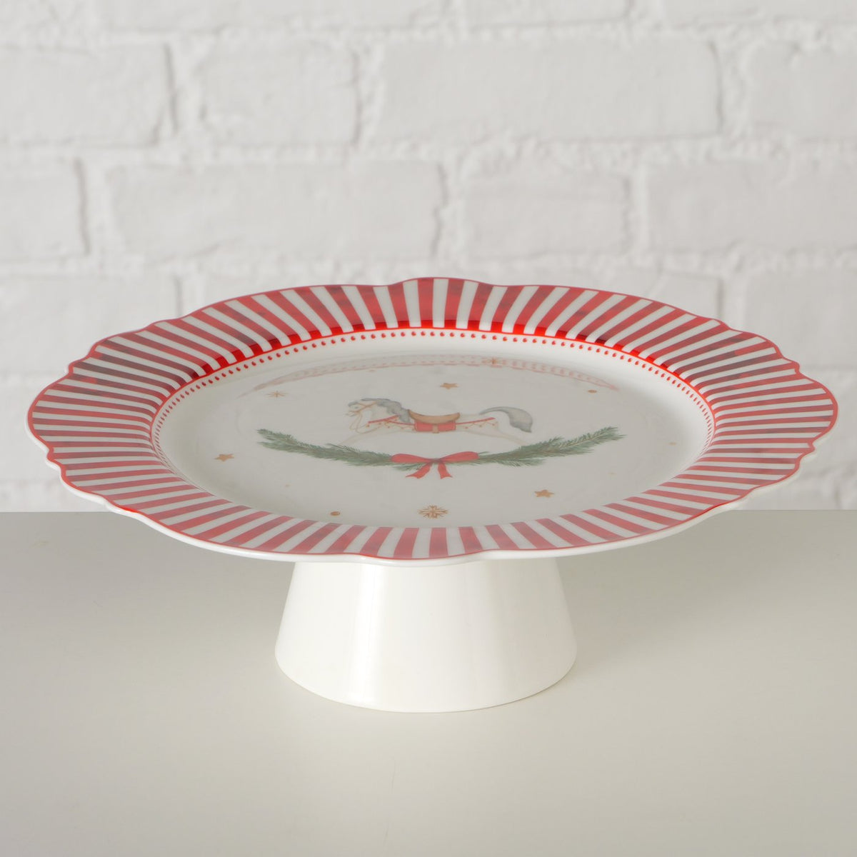 Rocking Horse Cake Stand | Geometric Red & White Christmas Cake Plate