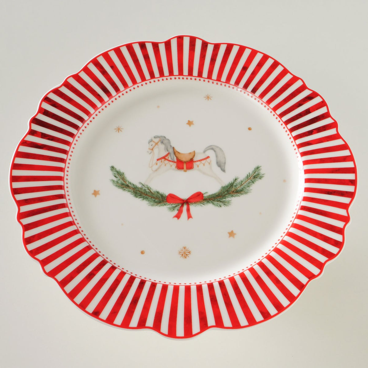 Rocking Horse Cake Stand | Geometric Red & White Christmas Cake Plate