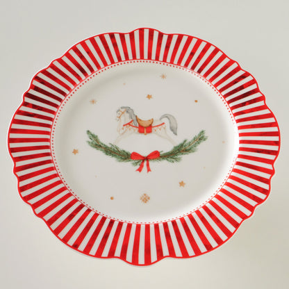 Rocking Horse Cake Stand | Geometric Red & White Christmas Cake Plate