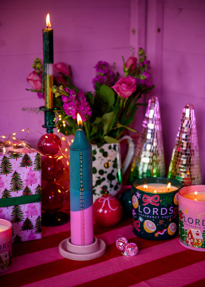 Green Stripe Advent Candle | Abernethy Forest Scented Christmas Countdown Candle
