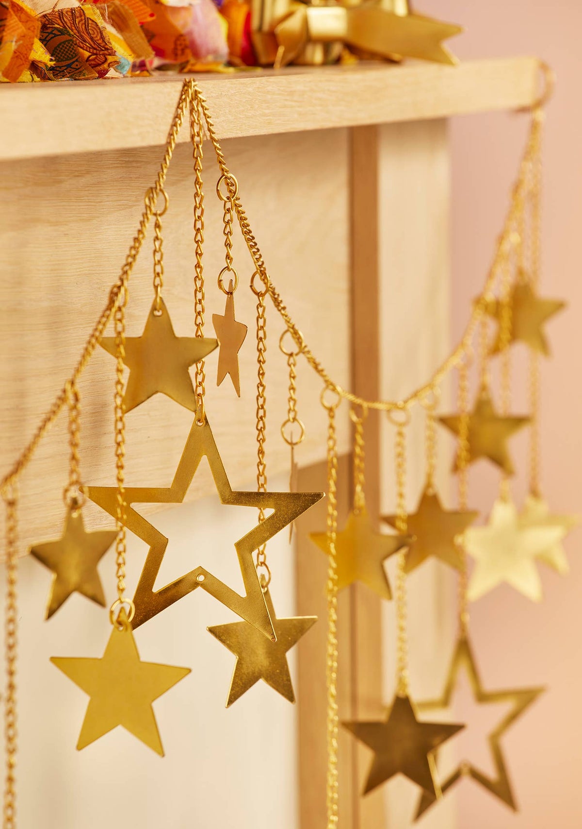 Gold Star Chain Garland | Handcrafted Iron Star Garland