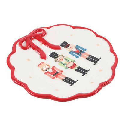Nutcracker Christmas Trinket Dish with Bow | Festive Ceramic Jewellery Holder