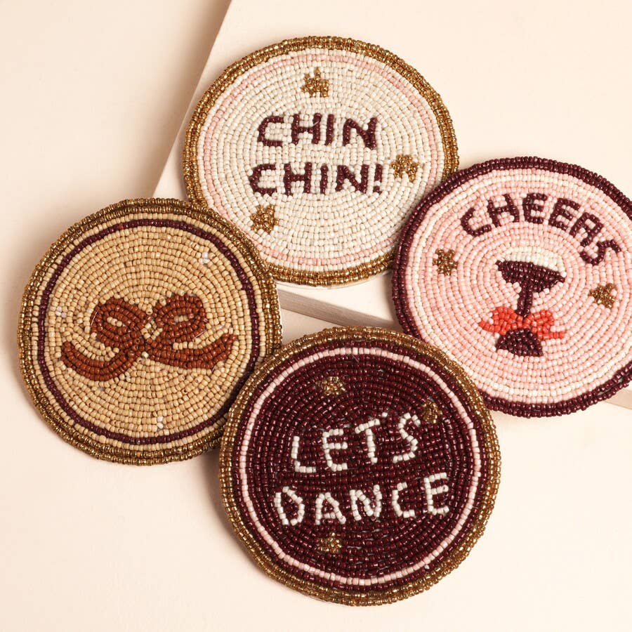 Beaded Sparkle Coaster Set | Fun Party Motif Drinks Coasters – Set of 4