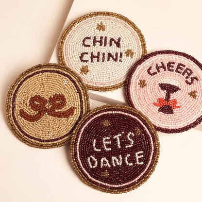 Beaded Sparkle Coaster Set | Fun Party Motif Drinks Coasters – Set of 4