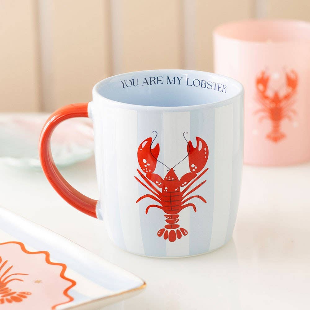 You Are My Lobster Striped Mug | Nautical Blue & White Design