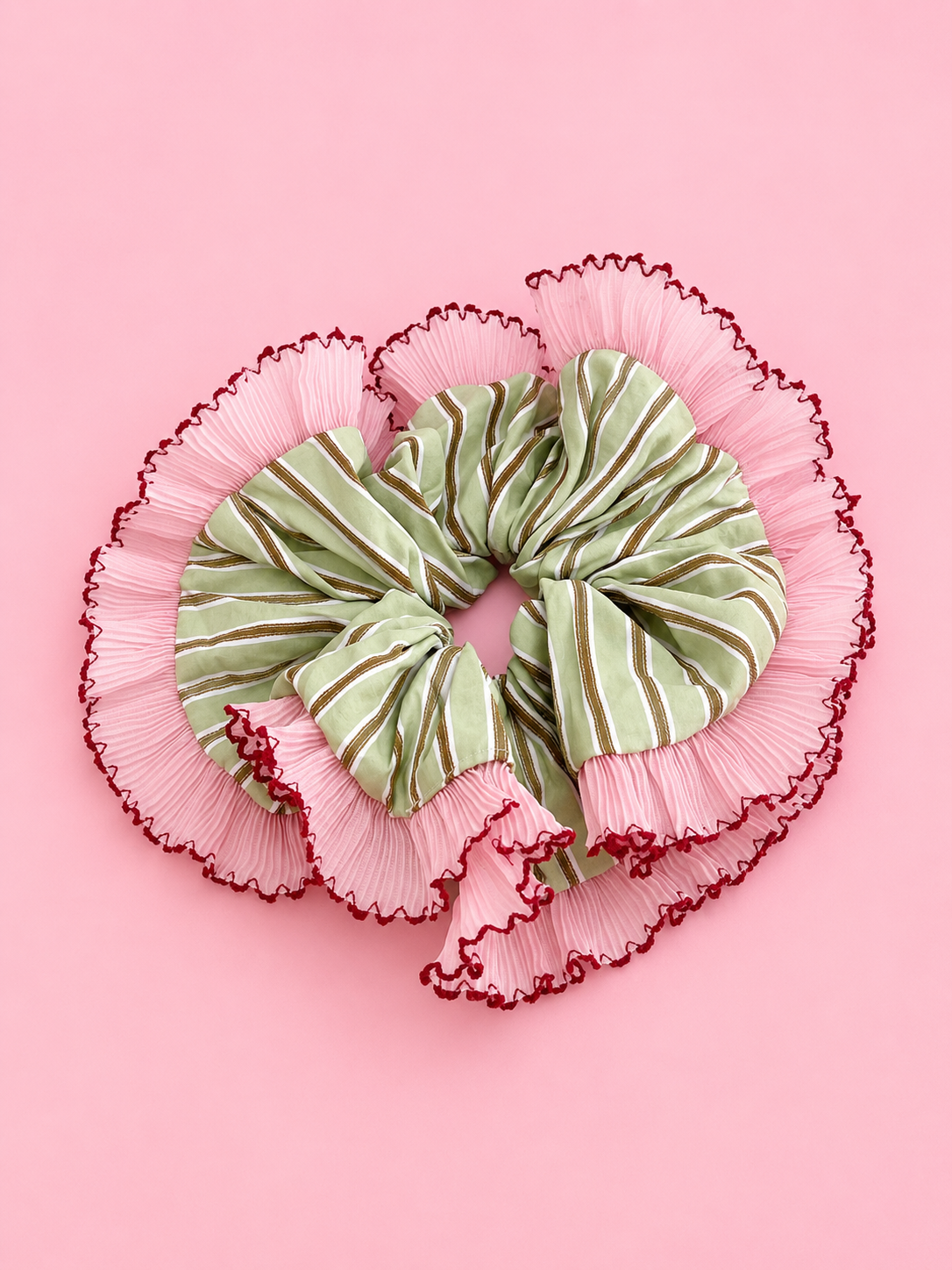 Green & Brown Stripe Scrunchie | Oversized Fabric Scrunchie