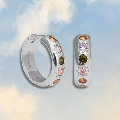 Pastel Stone Chunky Hoop Earrings | Gold-Plated Jewellery