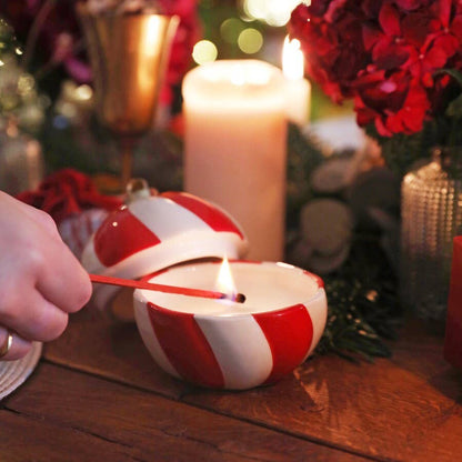 Candy Cane Stripe Bauble Candle | Cinnamon Christmas Candle