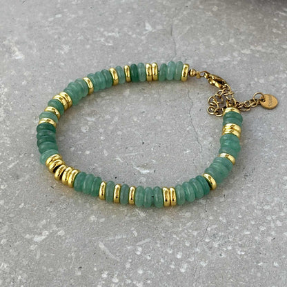 Green Stone & Gold Beaded Bracelet | Waterproof Gold Plated Bracelet