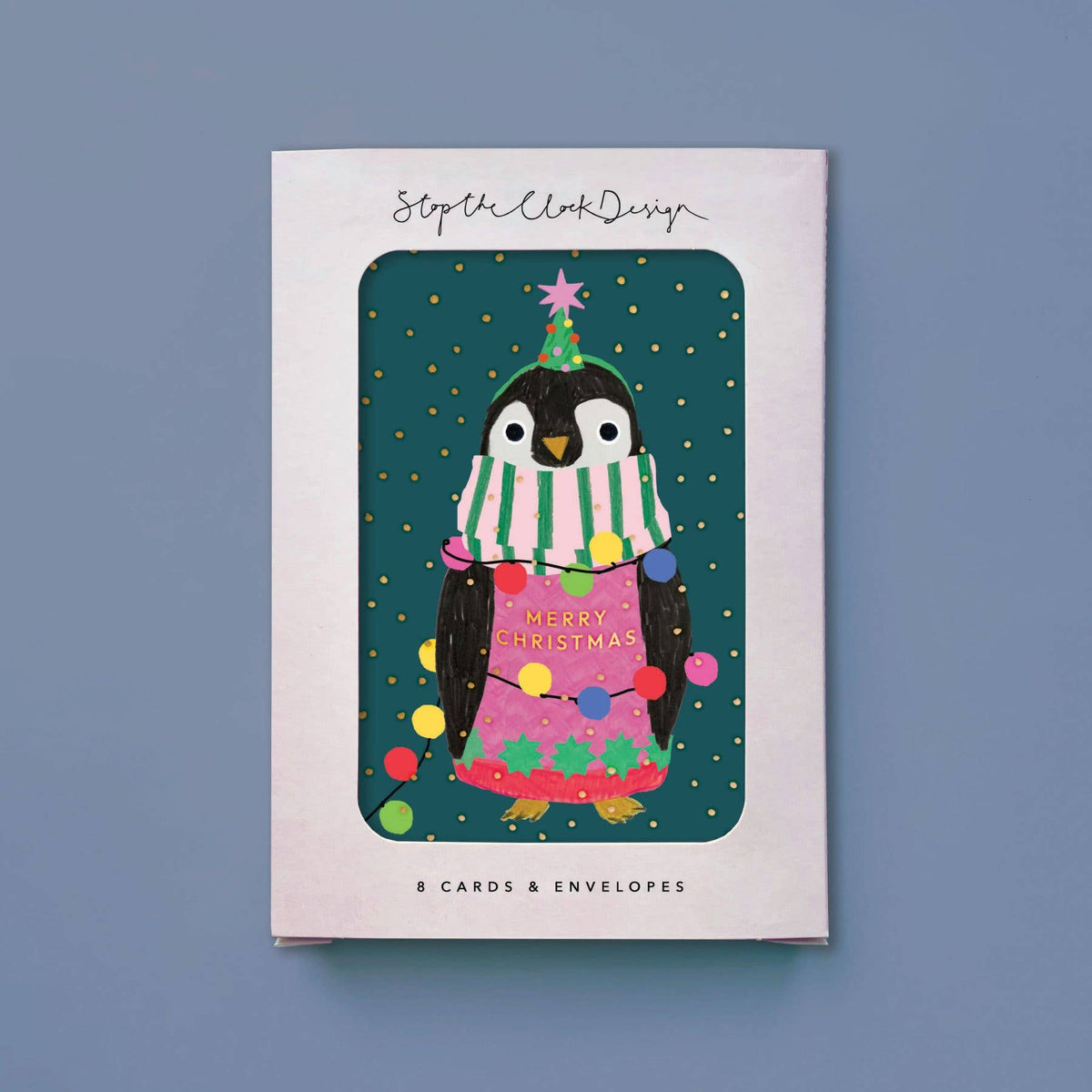 Penguin In Lights Christmas Cards Pack of 8