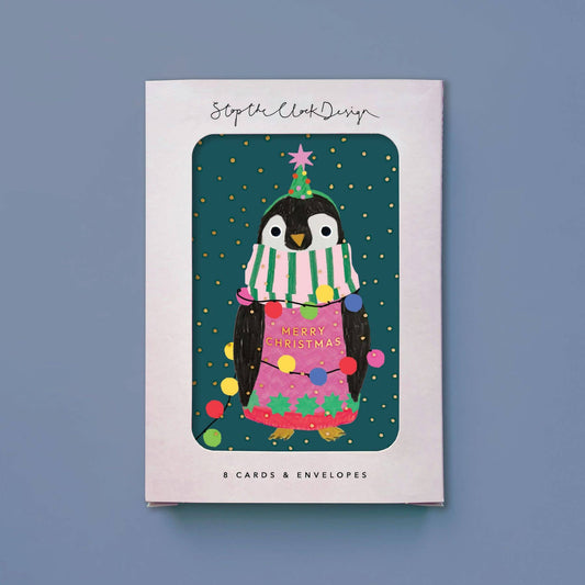 Penguin In Lights Christmas Cards Pack of 8