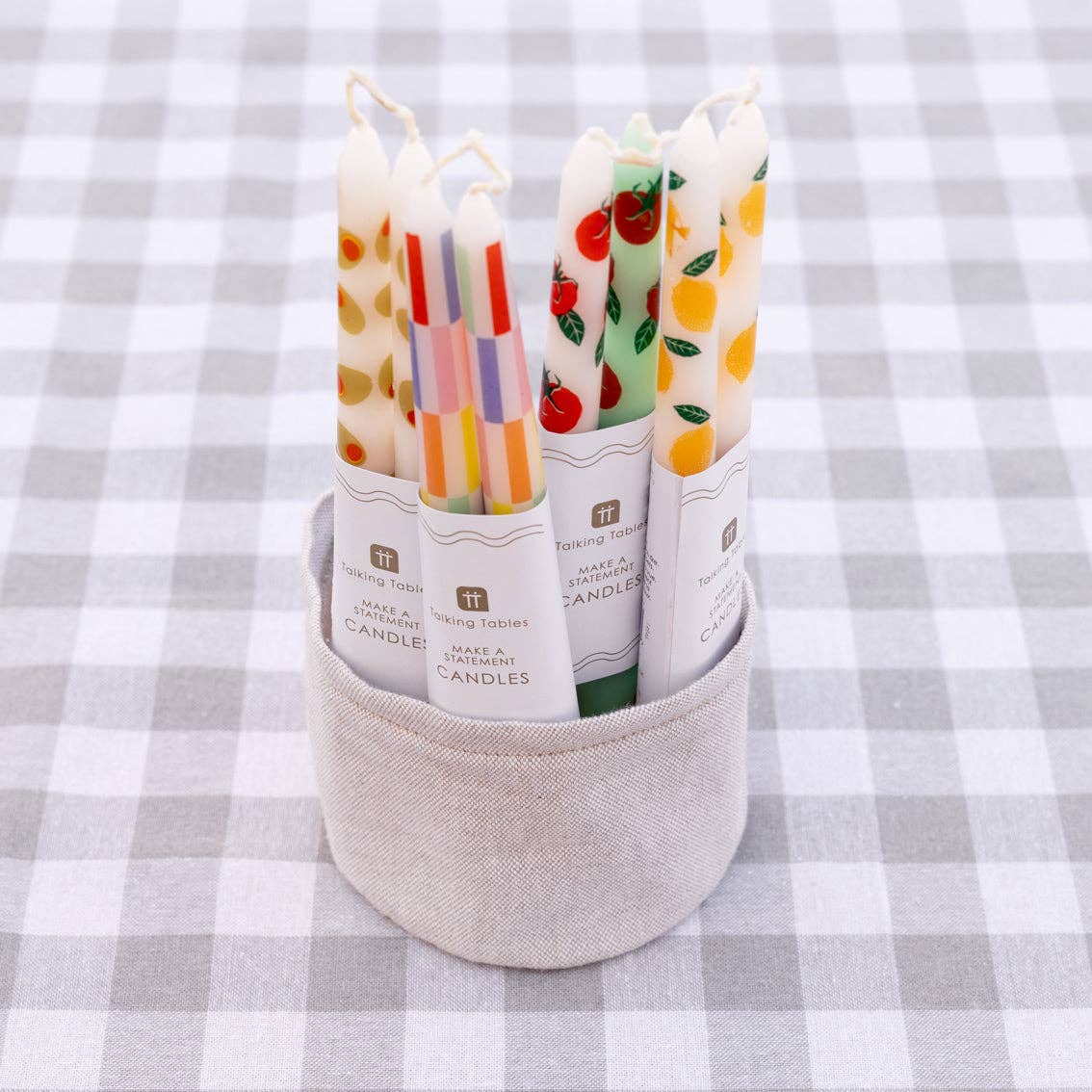 Multi Coloured Chequered Taper Dinner Candles | Chequered Home Decor