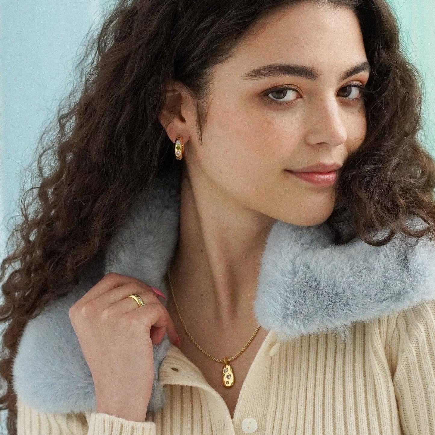 Pastel Stone Chunky Hoop Earrings | Gold-Plated Jewellery