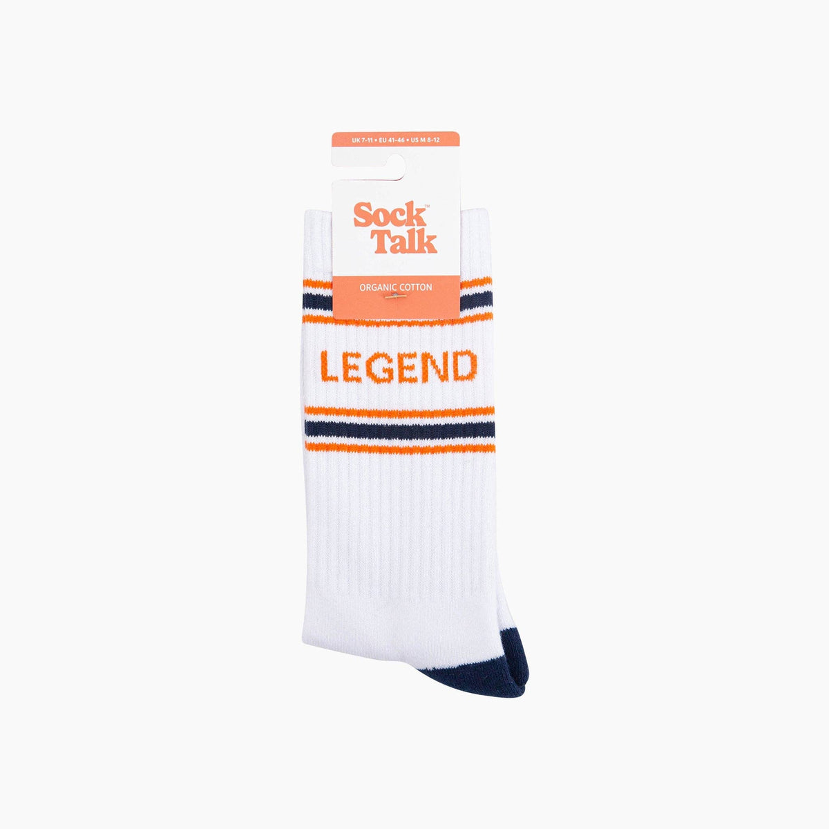 Legend Organic Cotton Sports Socks | White Slogan Socks for Men, UK 7-11