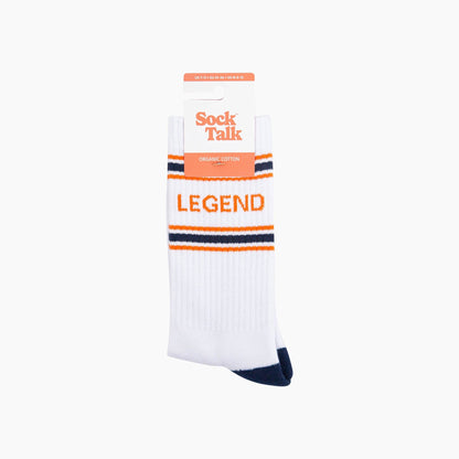 Legend Organic Cotton Sports Socks | White Slogan Socks for Men, UK 7-11