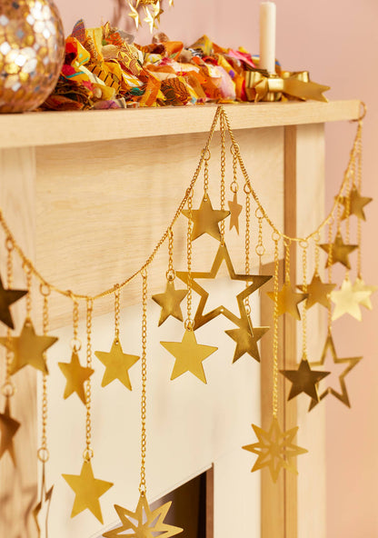 Gold Star Chain Garland | Handcrafted Iron Star Garland