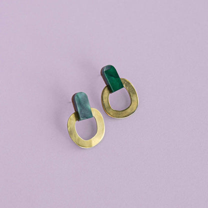 Around Brass Stud Earrings in Pink | Handcrafted Sustainable Earrings