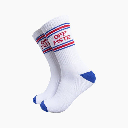 Off Piste Organic Cotton Sports Socks in White & Royal Blue | Funny Socks for Men