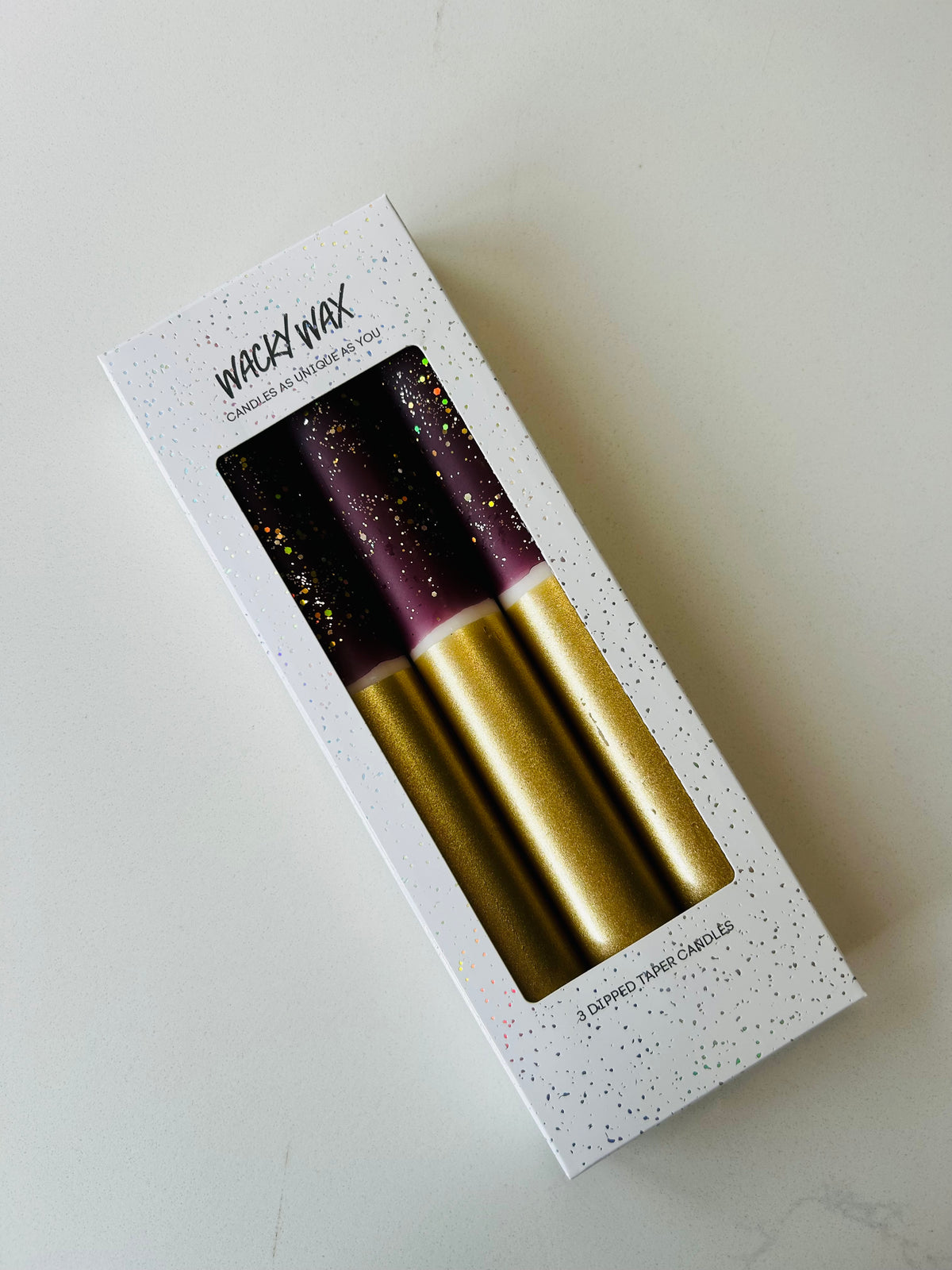 Burgundy & Gold Glitter Dipped Candles | Pack of 3 Dinner Candles