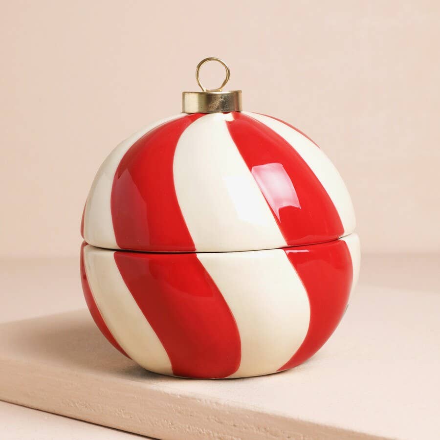 Candy Cane Stripe Bauble Candle | Cinnamon Christmas Candle