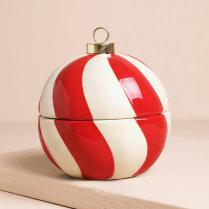 Candy Cane Stripe Bauble Candle | Cinnamon Christmas Candle