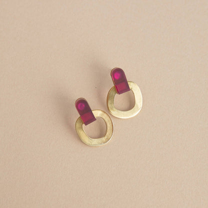 Around Brass Stud Earrings: Green | Handcrafted Sustainable Jewellery
