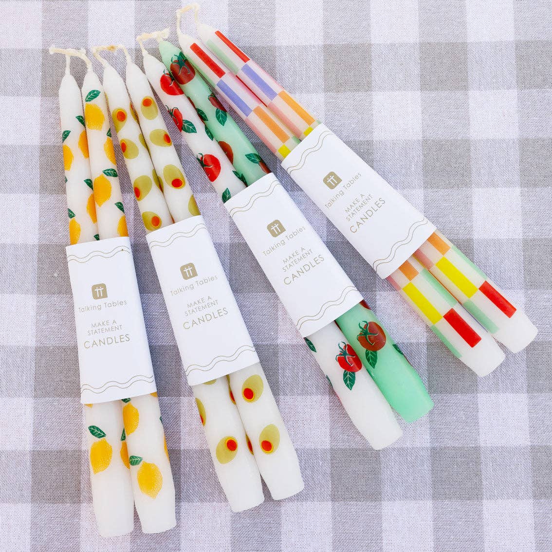 Multi Coloured Chequered Taper Dinner Candles | Chequered Home Decor
