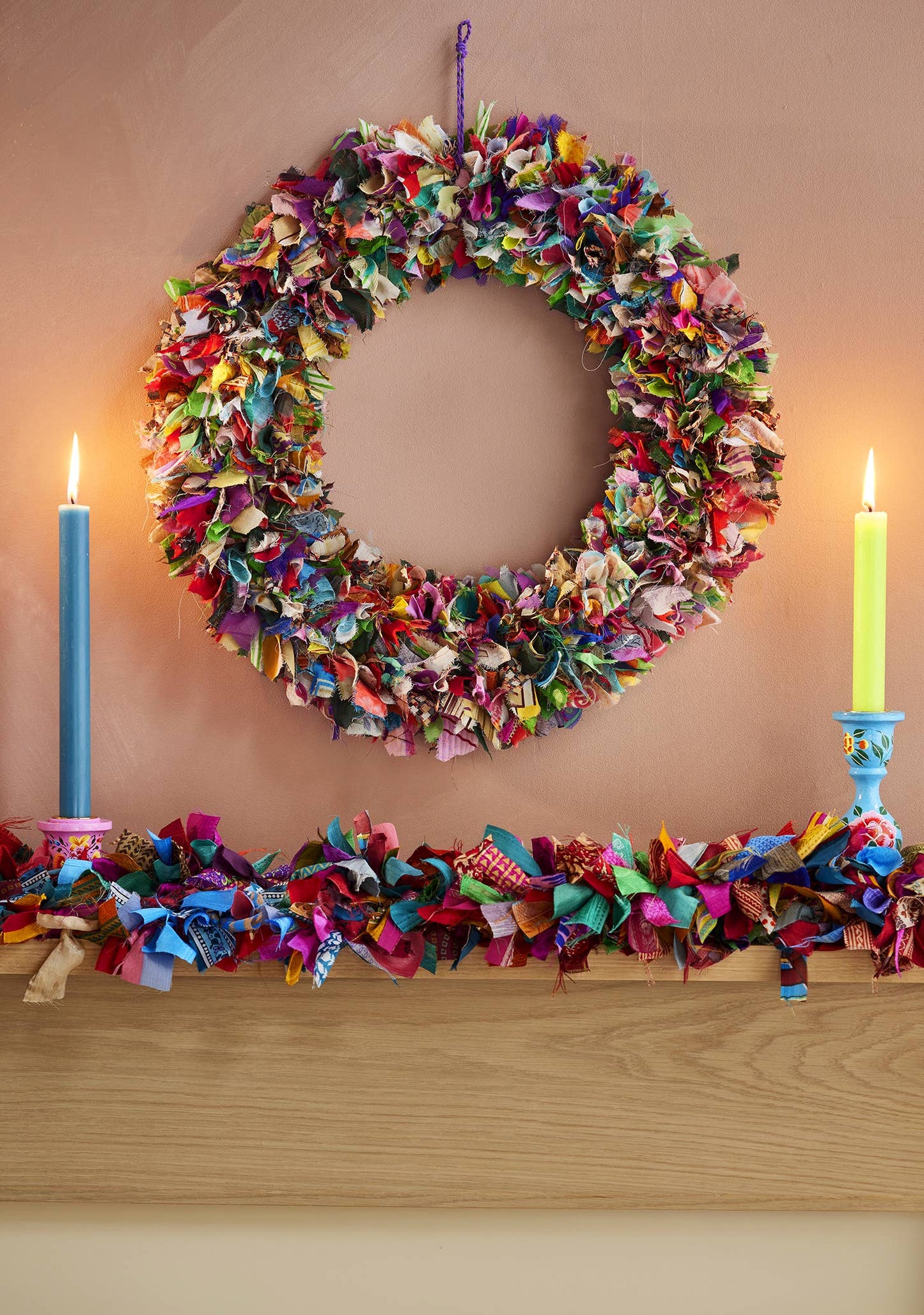 Recycled Sari Wreath Multicolour – Large | Sustainable Handmade Home Décor