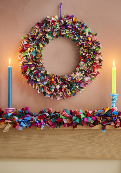 Recycled Sari Wreath Multicolour – Large | Sustainable Handmade Home Décor