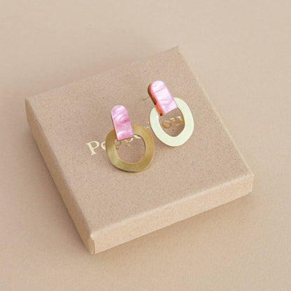 Around Brass Stud Earrings in Pink | Handcrafted Sustainable Earrings