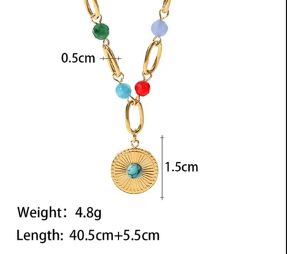 Bright Bead & Sun Charm Necklace | 18k Gold Plated Waterproof Necklace