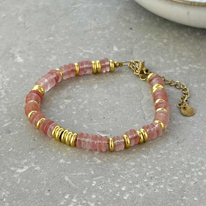 Green Stone & Gold Beaded Bracelet | Waterproof Gold Plated Bracelet