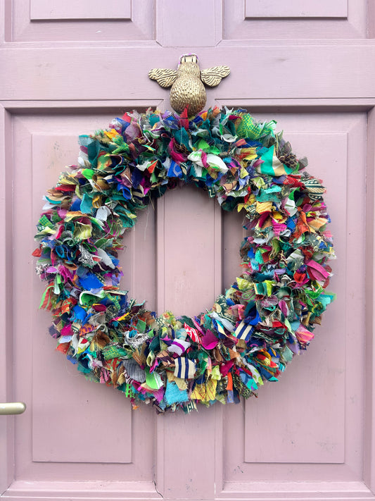Recycled Sari Wreath in Multicolour Large | Handmade Sustainable Wreath