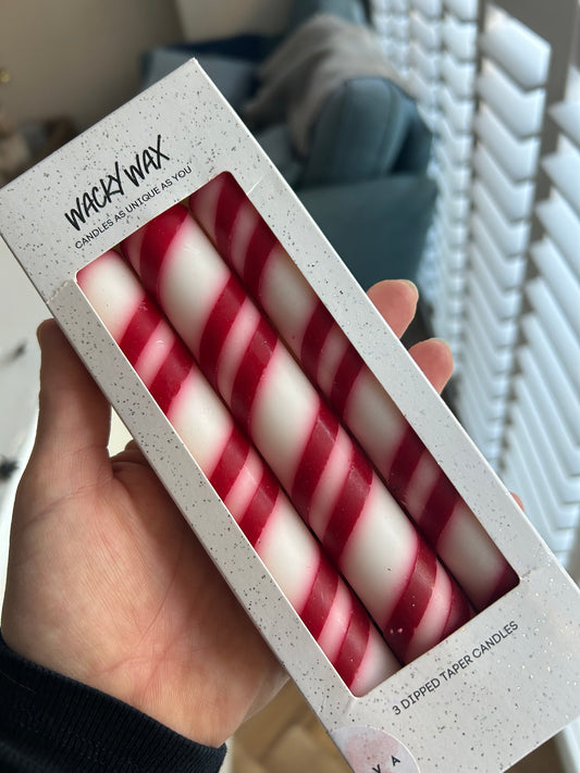 Candy cane double stripe candles | Festive Home Decor