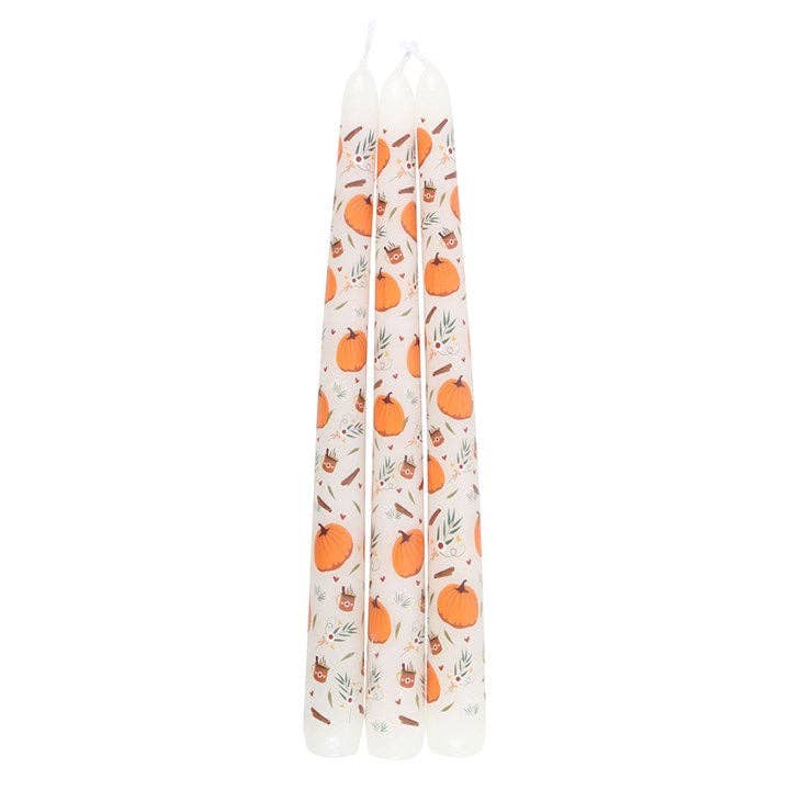 Set of 3 Autumn Pumpkin Taper Candles | Seasonal Home Décor