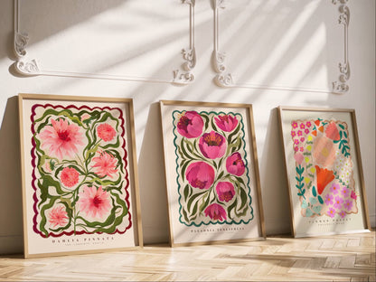 The Dahlia – Hand Drawn Colourful Art Print | Floral home decor