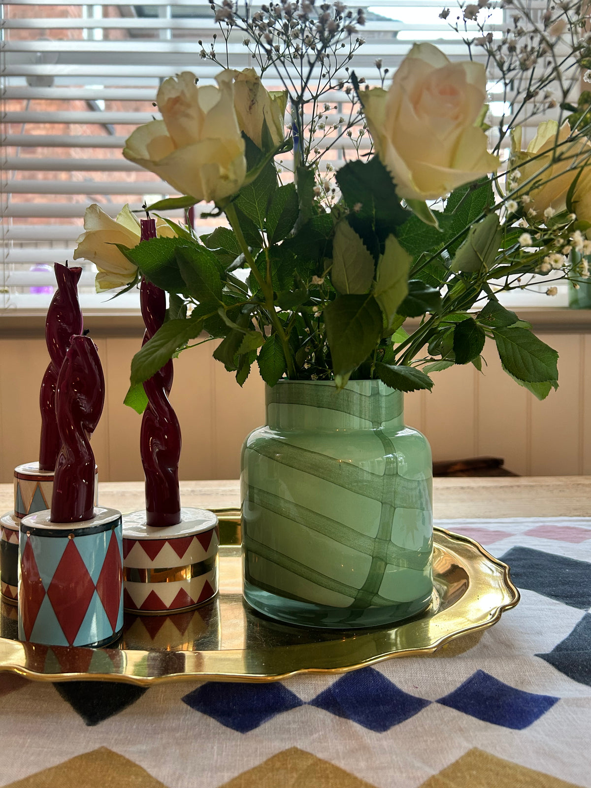 Green Abstract Pattern Glass Vase | Two-Tone Tinted Vase