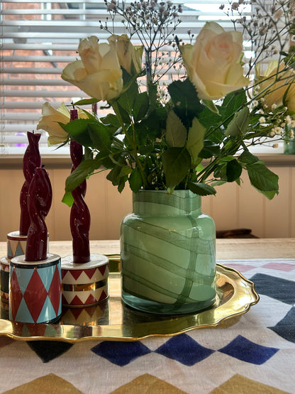 Green Abstract Pattern Glass Vase | Two-Tone Tinted Vase
