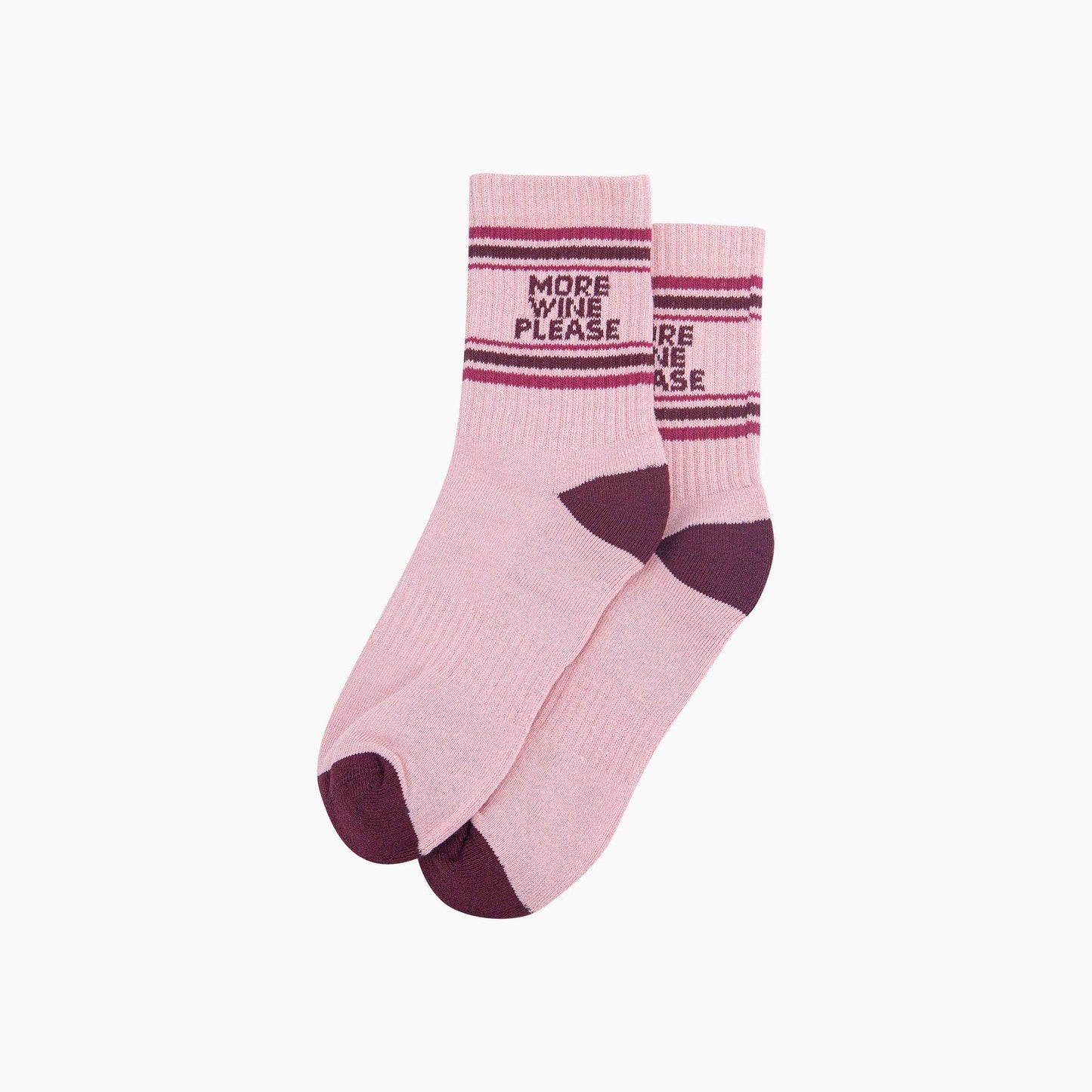 More Wine Please Organic Cotton Sports Socks in Soft Pink & Burgundy | Funny Socks for Her