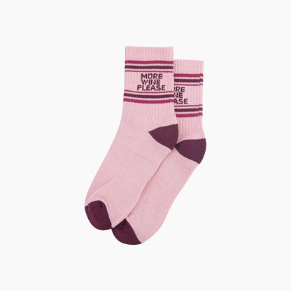 More Wine Please Organic Cotton Sports Socks in Soft Pink & Burgundy | Funny Socks for Her