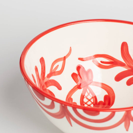 Seville red and white hand painted ceramic salad bowl