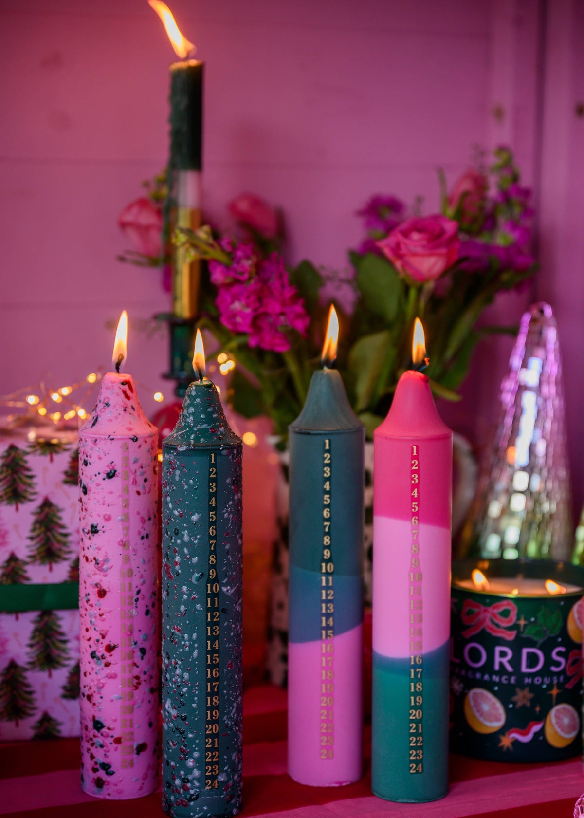 Green Stripe Advent Candle | Abernethy Forest Scented Christmas Countdown Candle