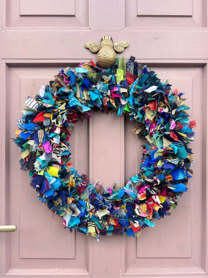 Recycled Sari Wreath in Multicolour Large | Handmade Sustainable Wreath