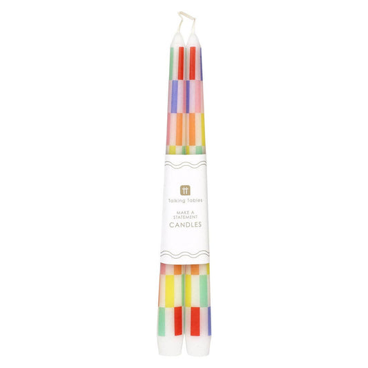 Multi Coloured Chequered Taper Dinner Candles | Chequered Home Decor