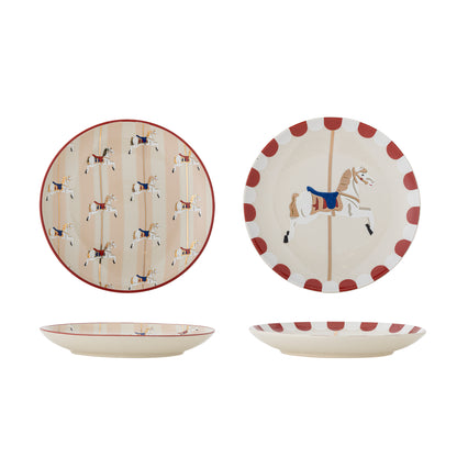 Bloomingville Merry-go-round Plate Set of 2 | Hand-Painted Stoneware Plates