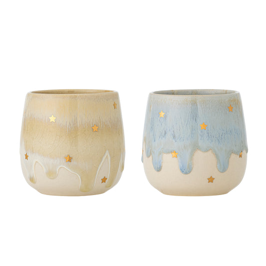 Star Dip Glaze Stoneware Cups Set of 2 | Multicolour Espresso Cup