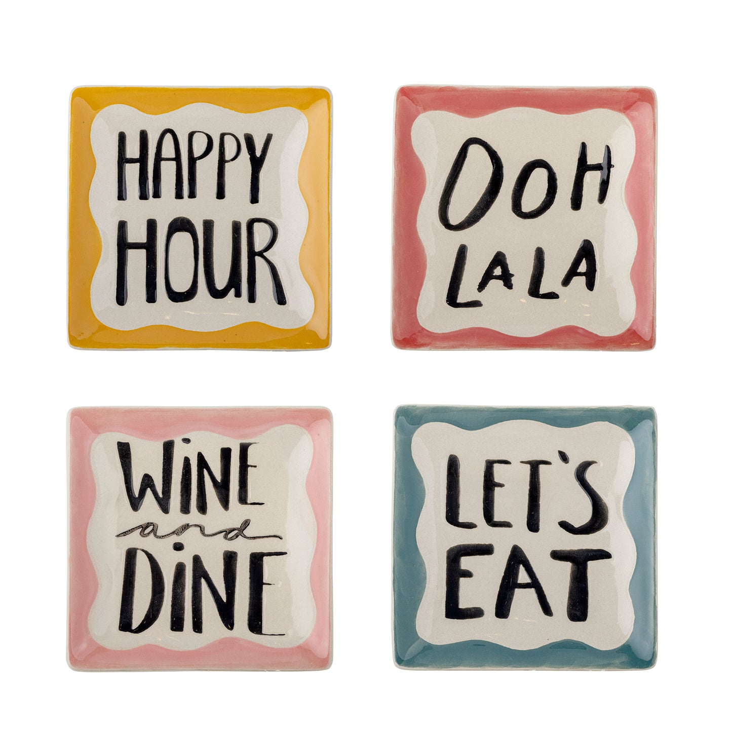 Bloomingville Soline Stoneware Plates Set of 4 | Hand-lettered Plates