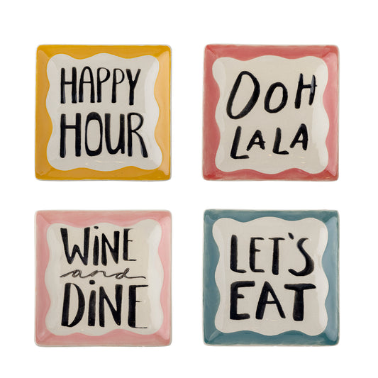 Bloomingville Soline Stoneware Plates Set of 4 | Hand-lettered Plates